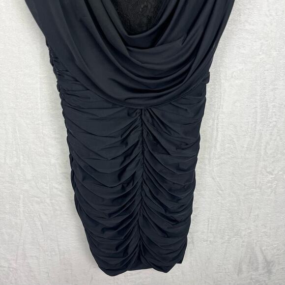 Sherri Hill Black Rouched Lace Draped Jewel Straps Bodycon Mini Dress Size 4 - Picture 4 of 15